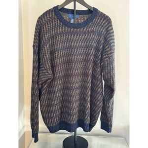 Vintage Towncraft Sweater XL Tall Blue Brown Knit Retro 90s Grandpa Cosby‎